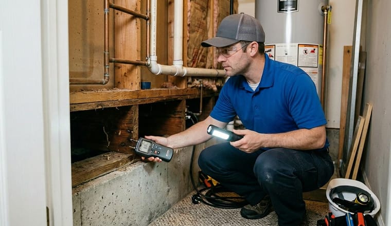 Hunters Services technician performing a termite inspection in a Northern California home